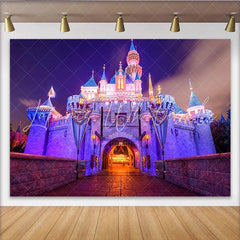 Lofaris Illuminated Fairytale Castle Photography Backdrop with Purple and Pink Lights Enchanting Night Scene Background for Party Decor