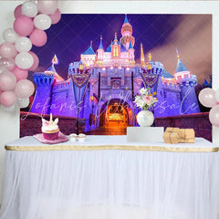 Lofaris Illuminated Fairytale Castle Photography Backdrop with Purple and Pink Lights Enchanting Night Scene Background for Party Decor