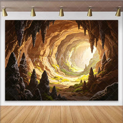 Lofaris Illuminated Fantasy Cave Photography Backdrop with Stalactites and Green Moss Vibrant Adventure Theme Background for Studio