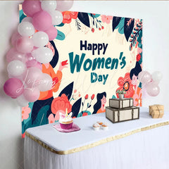 Lofaris Illustrated Womens Day Backdrop Smiling Women and Giant Flowers Empowerment Celebration Banner