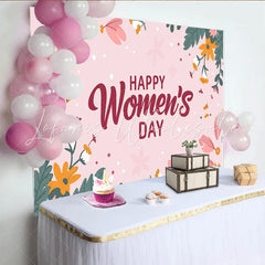 Lofaris International Women Day Hand Drawn Floral Backdrop Pink Botanical Party Decor