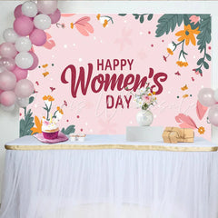 Lofaris International Women Day Hand Drawn Floral Backdrop Pink Botanical Party Decor