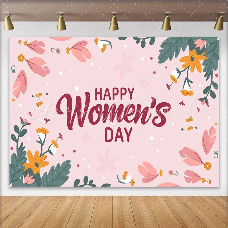 Lofaris International Women Day Hand Drawn Floral Backdrop Pink Botanical Party Decor