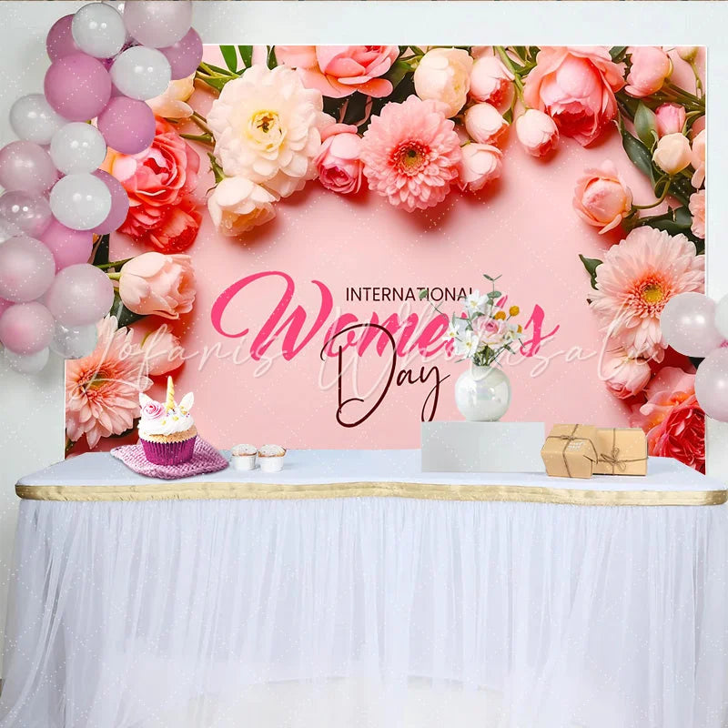 Lofaris International Womens Day Backdrop Pink and White Floral Frame Professional Flower Party Banner