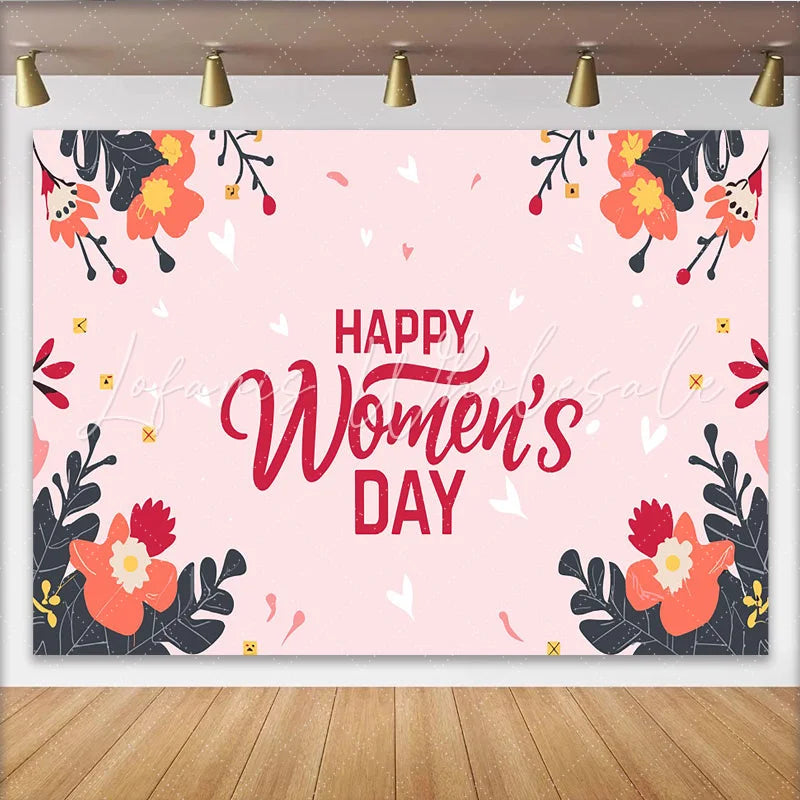 Lofaris International Womens Day Floral Backdrop Hand Drawn Botanical Party Decor Celebrate Women Celebration Background