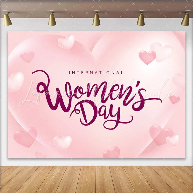 Lofaris International Womens Day Pink Hearts Backdrop Romantic 3D Style Party Decor Soft Love Celebration Background