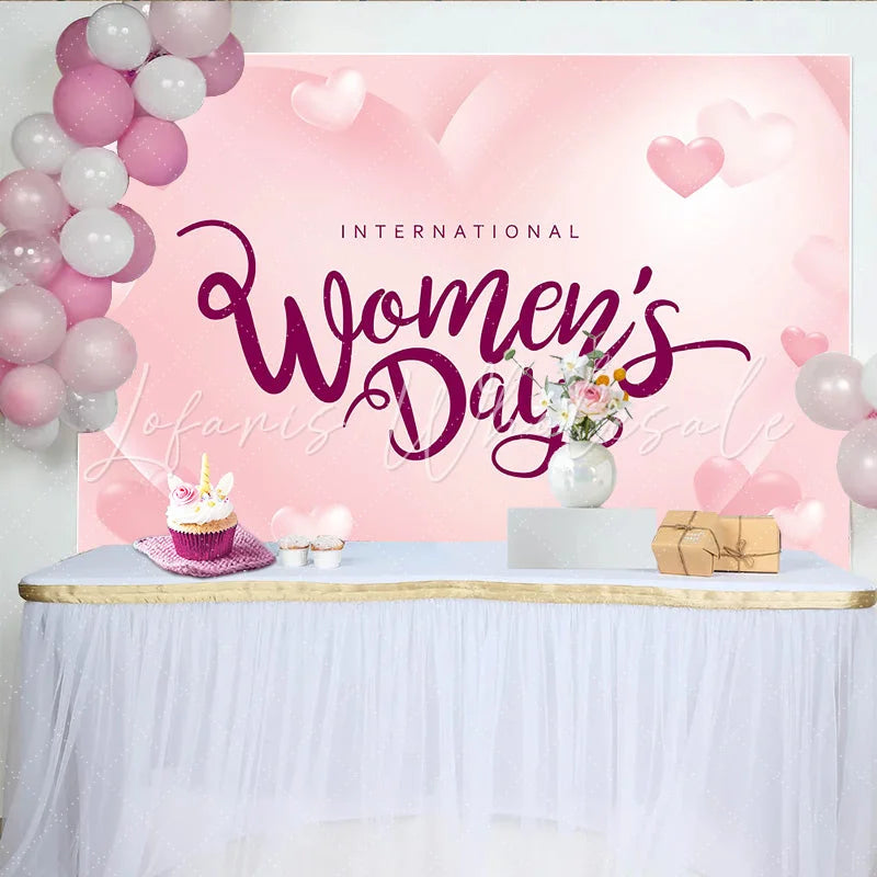 Lofaris International Womens Day Pink Hearts Backdrop Romantic 3D Style Party Decor Soft Love Celebration Background