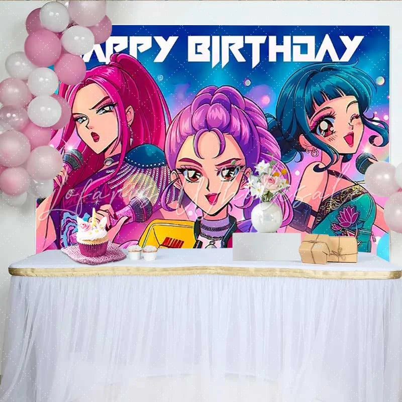 Lofaris Japanese Anime Pop Star Girls Birthday Backdrop Music Idol Party Decoration Background for Teens