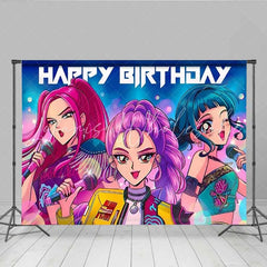 Lofaris Japanese Anime Pop Star Girls Birthday Backdrop Music Idol Party Decoration Background for Teens