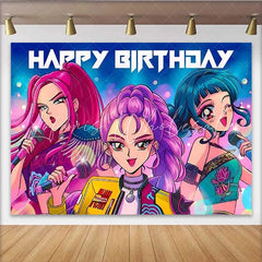 Lofaris Japanese Anime Pop Star Girls Birthday Backdrop Music Idol Party Decoration Background for Teens