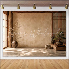 Lofaris Japanese Zen Interior Fine Art Photography Backdrop with Shoji Screen Elegant Textured Wall Background for Event Decor