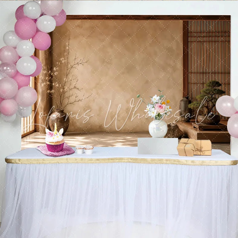 Lofaris Japanese Zen Interior Fine Art Photography Backdrop with Shoji Screen Elegant Textured Wall Background for Event Decor