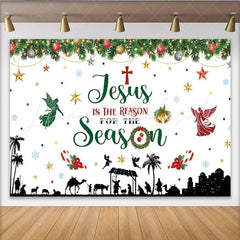 Lofaris Jesus Is The Reason For The Season Backdrop Nativity Scene Manger Silhouette Background Religious Christmas Party Prop