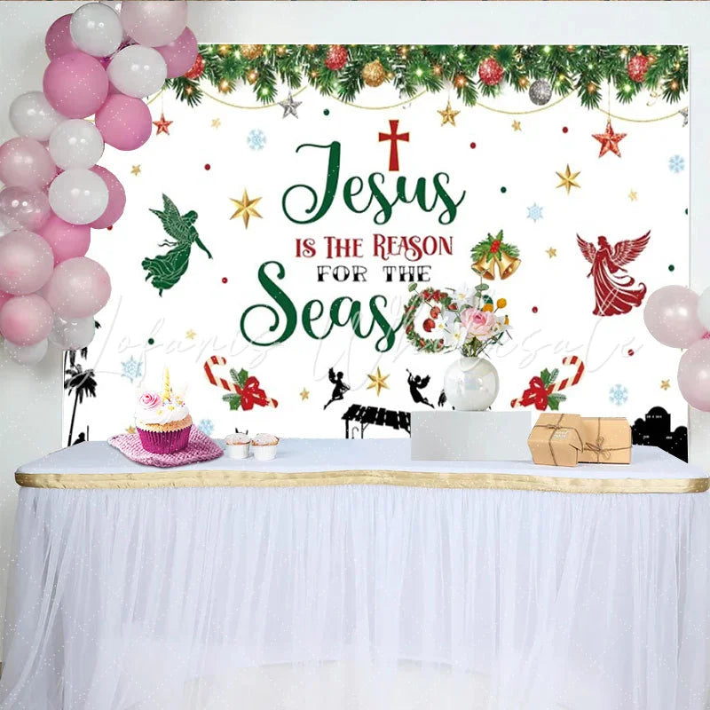 Lofaris Jesus Is The Reason For The Season Backdrop Nativity Scene Manger Silhouette Background Religious Christmas Party Prop