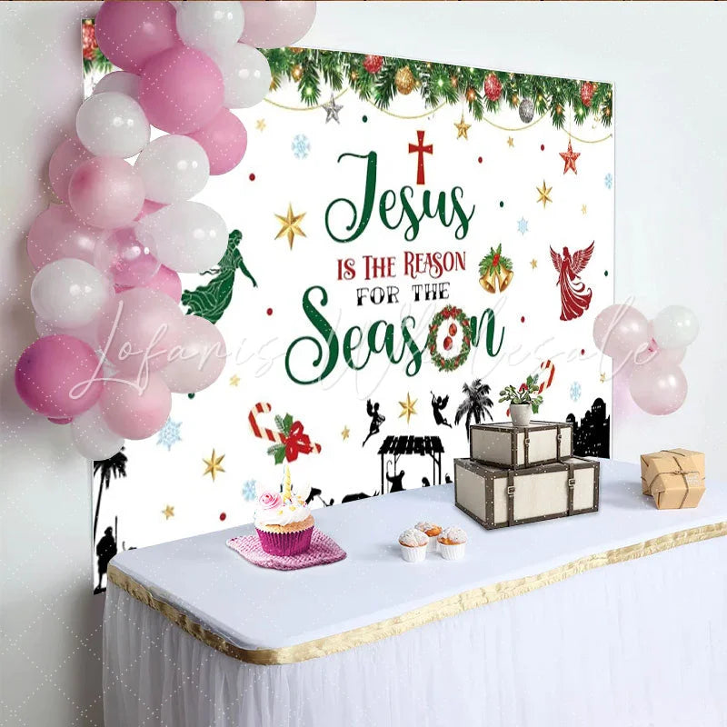 Lofaris Jesus Is The Reason For The Season Backdrop Nativity Scene Manger Silhouette Background Religious Christmas Party Prop