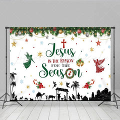 Lofaris Jesus Is The Reason For The Season Backdrop Nativity Scene Manger Silhouette Background Religious Christmas Party Prop