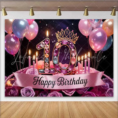 Lofaris Jeweled 10th Birthday Party Backdrop Pink Balloons and Roses Happy Birthday Banner