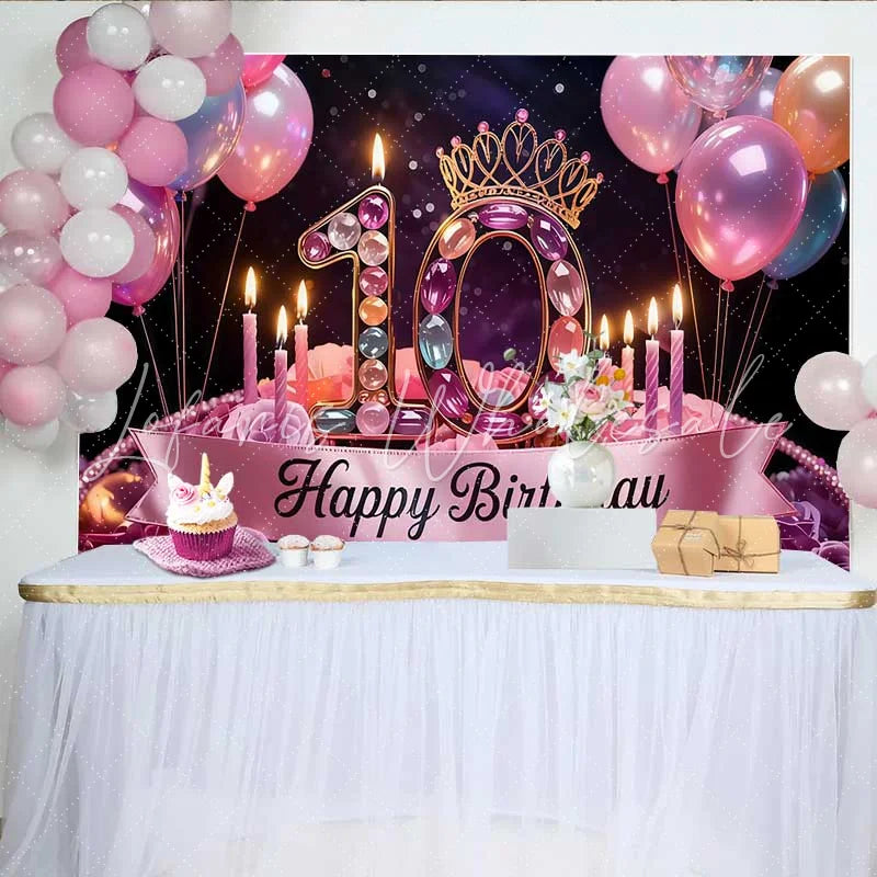 Lofaris Jeweled 10th Birthday Party Backdrop Pink Balloons and Roses Happy Birthday Banner