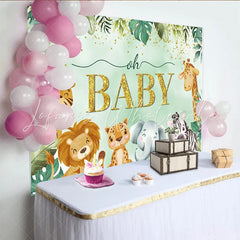 Lofaris Jungle Safari Animals Baby Shower Backdrop Tropical Greenery and Gold Oh Baby Party Decor