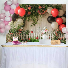 Lofaris Ladybug Birthday Backdrop Red Black Balloon Garden Fence Background Girl 1st Bday Cake Smash Prop