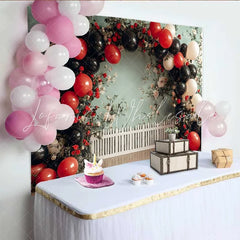 Lofaris Ladybug Garden Birthday Backdrop Floral Balloon Fence Background Girl 1st Bday Photography Prop