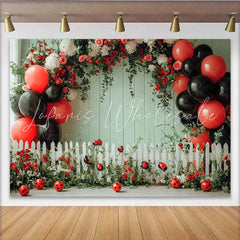 Lofaris Ladybug Green Wall Birthday Backdrop Floral Fence Balloon Background Girl Spring Party Decoration