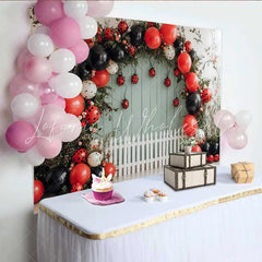 Lofaris Ladybug Theme Birthday Backdrop Balloon Arch Green Wall Background Girl First Birthday Decoration