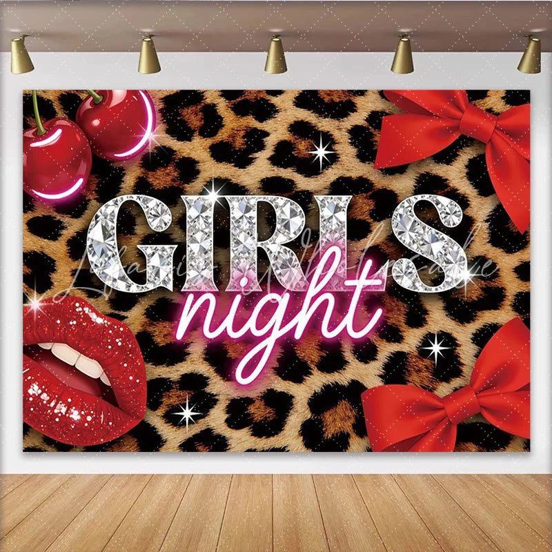Lofaris Leopard Print Girls Night Birthday Backdrop with Diamond Letters Glamorous Party Background for Photoshoot and Celebration Decor