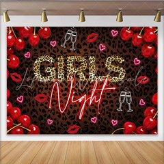 Lofaris Leopard Print Girls Night Party Backdrop with Neon Text Red Cherries and Champagne Glasses Photo Background