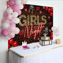 Lofaris Leopard Print Girls Night Party Backdrop with Neon Text Red Cherries and Champagne Glasses Photo Background