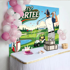 Lofaris Let’s Partee Golf Birthday Backdrop with Golfer Golf Cart and Green Course Sports Theme Party Decor for Photoshoot