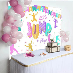 Lofaris Let’s Jump and Play Happy Birthday Backdrop Trampoline Park Bounce House Theme Fun Party Decor for Boys and Girls