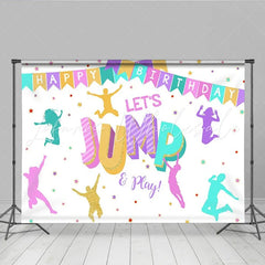 Lofaris Let’s Jump and Play Happy Birthday Backdrop Trampoline Park Bounce House Theme Fun Party Decor for Boys and Girls