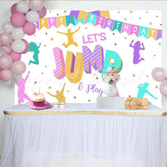 Lofaris Let’s Jump and Play Happy Birthday Backdrop Trampoline Park Bounce House Theme Fun Party Decor for Boys and Girls