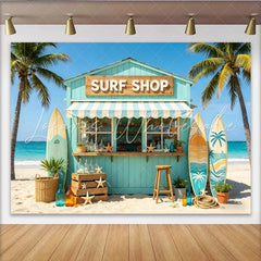 Lofaris Light Blue Surf Shop Beach Photography Backdrop Tropical Summer Ocean Scene Background for Studio Photoshoot