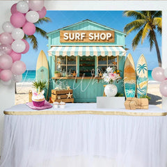Lofaris Light Blue Surf Shop Beach Photography Backdrop Tropical Summer Ocean Scene Background for Studio Photoshoot