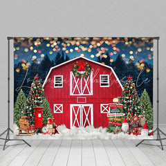 Lofaris Light Bokeh Red Barn Night Forest Christmas Backdrop