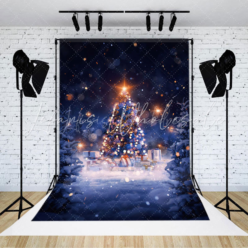 Lofaris Light Bokeh Snowy Forest Christmas Tree Backdrop