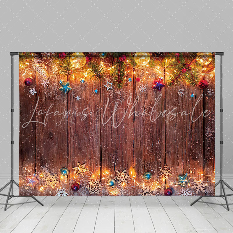 Lofaris Light Pine Leaves Brown Wooden Christmas Backdrop