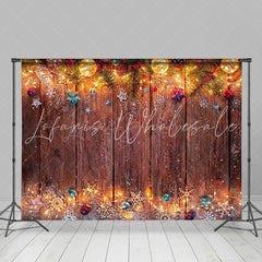 Lofaris Light Pine Leaves Brown Wooden Christmas Backdrop