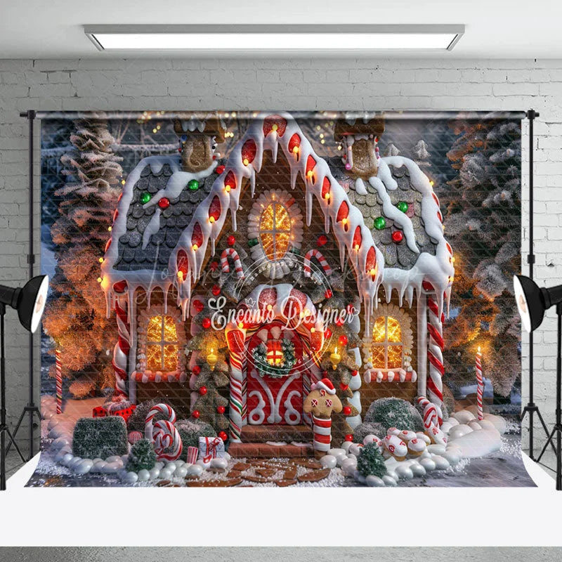 Lofaris Lighted Gingerbread House Candy Cane Xmas Backdrop