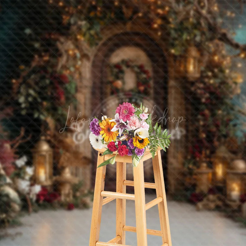 Lofaris Lighted Wooden Door Plant Wreath Christmas Backdrop