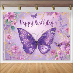 Lofaris Lilac Purple Butterfly Birthday Backdrop Floral Garden Party Background Spring Girl Bday Photo Booth Prop