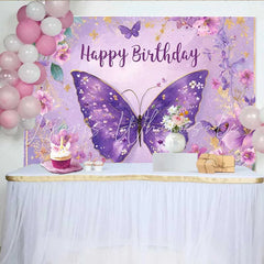 Lofaris Lilac Purple Butterfly Birthday Backdrop Floral Garden Party Background Spring Girl Bday Photo Booth Prop