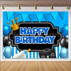 Lofaris Little Boss Man Birthday Backdrop Blue Tie and Suit Gentleman Party Decoration Black Crown Briefcase Photo Background