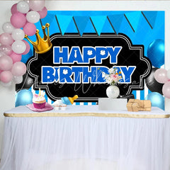 Lofaris Little Boss Man Birthday Backdrop Blue Tie and Suit Gentleman Party Decoration Black Crown Briefcase Photo Background