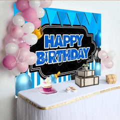 Lofaris Little Boss Man Birthday Backdrop Blue Tie and Suit Gentleman Party Decoration Black Crown Briefcase Photo Background