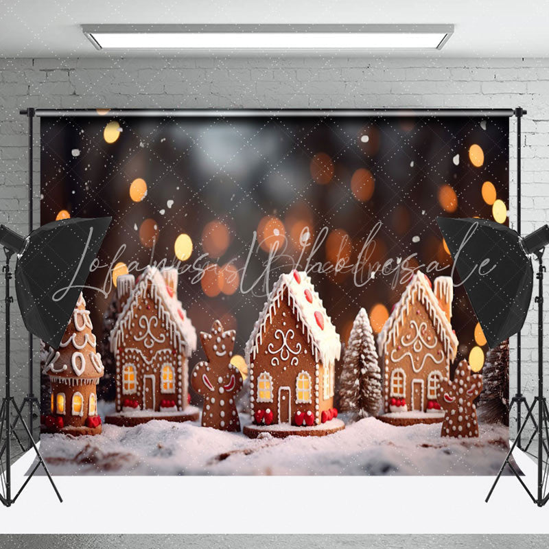 Lofaris Little Gingerbread House Bokeh Christmas Backdrop
