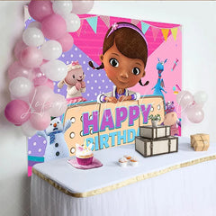 Lofaris Little Girl Doctor Happy Birthday Backdrop Pink Bandage Animal Toys Party Background