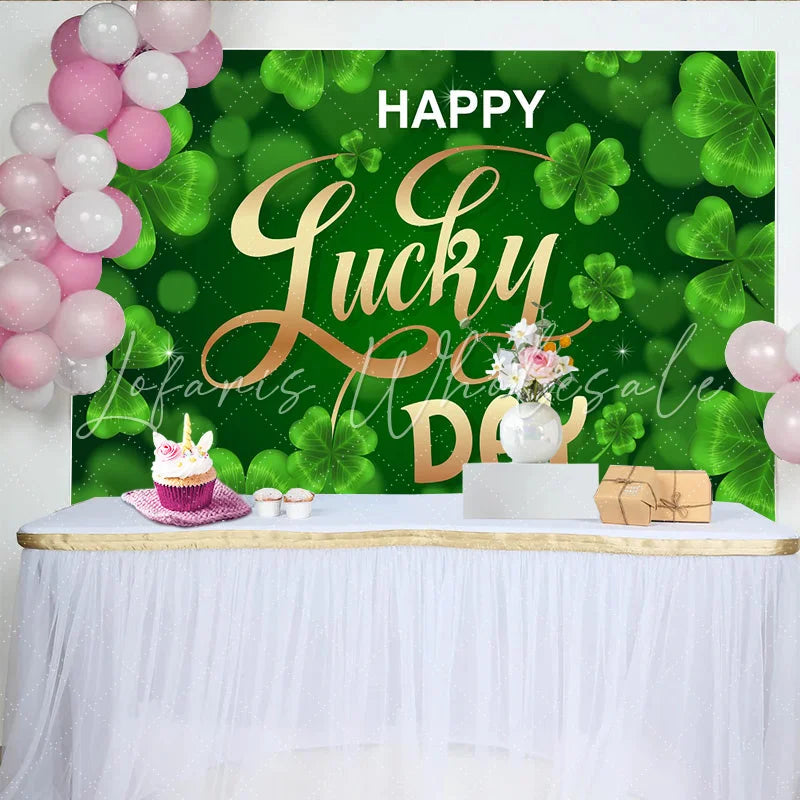 Lofaris Lucky Day St. Patrick’s Day Backdrop Glowing Green Shamrocks and Clovers Party Decoration